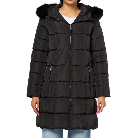 Tommy Hilfiger Jackets & Blazers - Tommy Hilfiger Women's Black Heavy Weight Puffer Jacket Hooded Faux Fur Size XL
